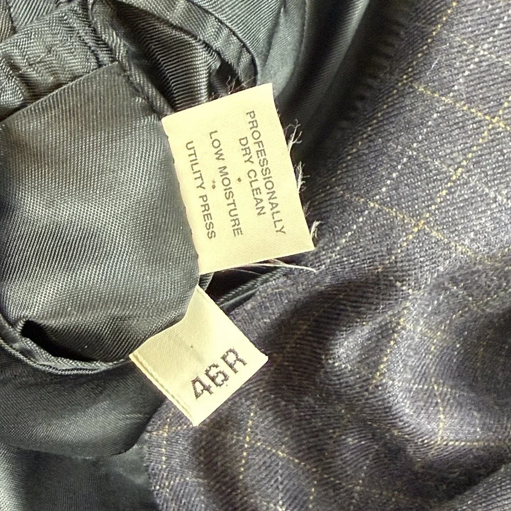 Vintage Burberry London Wool Windowpane Blazer Sport Coat 46R Mens Blue
